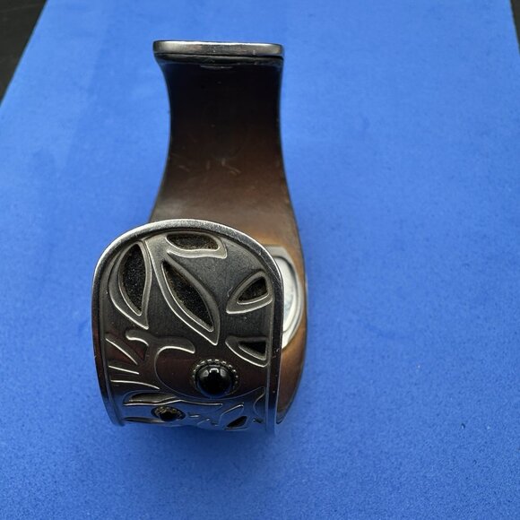 Vintage Fossil Womens Watch Wide Stainless Steel Cuff Leather Band 90’s Bracelet - Picture 4 of 15